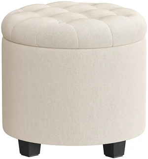 Vanity Stool, Round Ottoman with Storage, Linen-Look Fabric | Upholstered Foot Stool, 17.7 x 17.7 x 17.5 Inches, Removable Lid, Cappuccino White, MACEO Collection ULOM011W01 Vanity Stool, Round Ottoman with Storage, Linen-Look Fabric | Upholstered Foot Stool, 17.7 x 17.7 x 17.5 Inches, Removable Lid, Cappuccino White, MACEO Collection ULOM011W01
