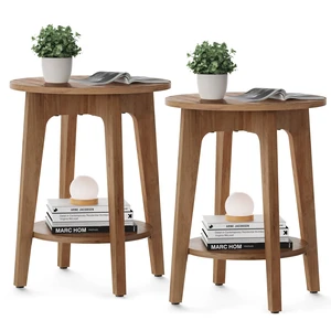 Round Side Table with Lower Shelf, End Table for Small Spaces | Nightstand Set of 2 with Tapered Legs, Curved Transitions, for Living Room, Bedroom, Honey Brown, MAEZO Collection ULET289K01 Round Side Table with Lower Shelf, End Table for Small Spaces | Nightstand Set of 2 with Tapered Legs, Curved Transitions, for Living Room, Bedroom, Honey Brown, MAEZO Collection ULET289K01