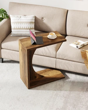 C-Shaped End Table for Couch, Sofa Side Table, C Table for Small Space, Living Room, Bedroom (1, Brown) C-Shaped End Table for Couch, Sofa Side Table, C Table for Small Space, Living Room, Bedroom (1, Brown)