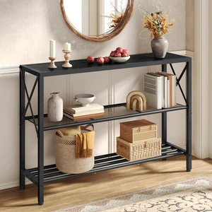 Industrial Console Table, 3 Tier Entryway Table, Hallway Table, Narrow Sofa Table with Shelves, Entrance Table for Entryway, Living Room, Foyer, Office, Black Industrial Console Table, 3 Tier Entryway Table, Hallway Table, Narrow Sofa Table with Shelves, Entrance Table for Entryway, Living Room, Foyer, Office, Black