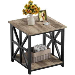 Large End Table with X-Shaped Metal Frame for Living Room | Square Side Table for Bedroom Office,2-Tier Storage Shelf Nightstand,Scratch-resistant Sofa Table,Grey Wash 24 inch Large End Table with X-Shaped Metal Frame for Living Room | Square Side Table for Bedroom Office,2-Tier Storage Shelf Nightstand,Scratch-resistant Sofa Table,Grey Wash 24 inch