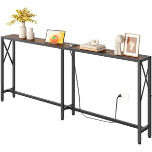 70" Sofa Table Behind Couch with Oulets-Narrow Console Table,Brown | Industrial Style, Long Skinny Design,Couch Table for Hallway,Living Room,Bedroom, Built-In Power Outlets & USB, 172cm Length 70" Sofa Table Behind Couch with Oulets-Narrow Console Table,Brown | Industrial Style, Long Skinny Design,Couch Table for Hallway,Living Room,Bedroom, Built-In Power Outlets & USB, 172cm Length