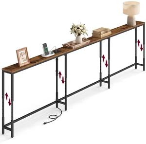 106.3"Console Table, 25.2-35.2"Height Adjustable, with Power Outlet | Narrow Behind Couch Table, Sofa Table Easy Assembly, Rustic Brown and Matte Black, BARNET Collection ULNT189K101 106.3"Console Table, 25.2-35.2"Height Adjustable, with Power Outlet | Narrow Behind Couch Table, Sofa Table Easy Assembly, Rustic Brown and Matte Black, BARNET Collection ULNT189K101