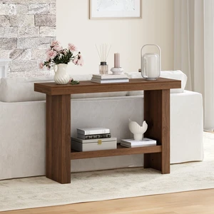 Modern Console Table, 39.4" Rectangular Entryway Table, Walnut | Narrow Console Table with Storage Shelves, Mid-Century Side Table, for Hallway, Foyer, Corridor, Living Room, Easy Assembly Modern Console Table, 39.4" Rectangular Entryway Table, Walnut | Narrow Console Table with Storage Shelves, Mid-Century Side Table, for Hallway, Foyer, Corridor, Living Room, Easy Assembly