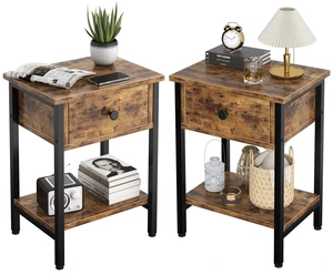 Nightstands Set of 2 with Wood Drawers, Bedside Table Set of 2 with Storage Shelf, Heavy Duty End Side Table for Bedroom Living Room Bedroom Small Space Sofa Couch, Wooden Metal Night Stand, Black Nightstands Set of 2 with Wood Drawers, Bedside Table Set of 2 with Storage Shelf, Heavy Duty End Side Table for Bedroom Living Room Bedroom Small Space Sofa Couch, Wooden Metal Night Stand, Black