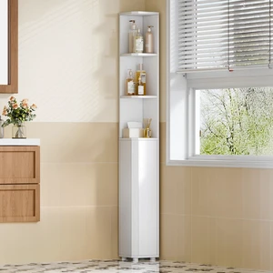 Corner Cabinet, Tall Bathroom Corner Cabinet with Doors | Narrow Storage Cabinets with Adjustable Shelves, Bathroom Organizers and Storage for Small Space, White BC30003X Corner Cabinet, Tall Bathroom Corner Cabinet with Doors | Narrow Storage Cabinets with Adjustable Shelves, Bathroom Organizers and Storage for Small Space, White BC30003X