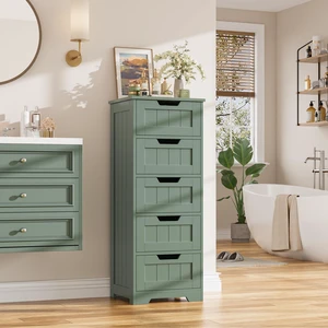 Bathroom Cabinet, Bathroom Storage Cabinet with 5 Drawers, Green | Narrow Bathroom Storage with Cut-Out Handles, 11.8 x 15.7 x 40.1, Slim & Small Floor Cabinet for Laundry/Hallway Bathroom Cabinet, Bathroom Storage Cabinet with 5 Drawers, Green | Narrow Bathroom Storage with Cut-Out Handles, 11.8 x 15.7 x 40.1, Slim & Small Floor Cabinet for Laundry/Hallway