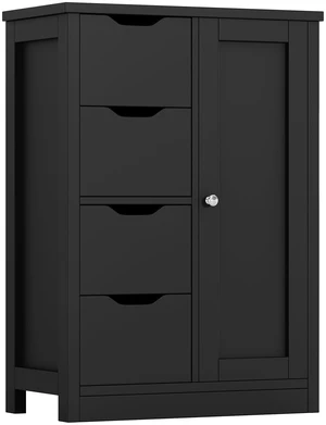 Bathroom Small Floor Storage Cabinet with 4 Drawers, Black | Wooden Storage Organizer with Adjustable Shelf, Freestanding Bathroom Furniture, Home Storage Unit Bathroom Small Floor Storage Cabinet with 4 Drawers, Black | Wooden Storage Organizer with Adjustable Shelf, Freestanding Bathroom Furniture, Home Storage Unit
