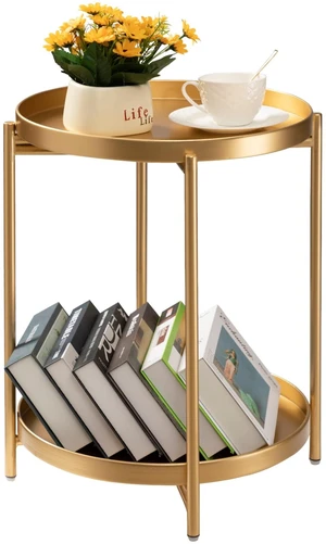 2 Tier Round Side Table, Folding Metal Small Bedside Nightstand for with Two Removable Tray for Bedroom Living Room Bedside Small Spaces Gold X2 2 Tier Round Side Table, Folding Metal Small Bedside Nightstand for with Two Removable Tray for Bedroom Living Room Bedside Small Spaces Gold X2