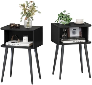 Black Nightstand Set of 2, Small Bed Side Table for Small Spaces, Mid Century Modern Nightstand End Table with Open Storage, Side Table for Bedroom Living Room, MLBZ20B-2 Black Nightstand Set of 2, Small Bed Side Table for Small Spaces, Mid Century Modern Nightstand End Table with Open Storage, Side Table for Bedroom Living Room, MLBZ20B-2