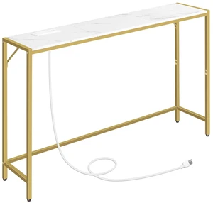 Narrow Console Table, 43.7" Sofa Table with Outlets, Marble&Gold | Small Entrance Table, 9.4" Behind Couch Table, Display Shelf, 4.9' Extension Cord, for Living Room, Hallway, Entryway, Foyer Narrow Console Table, 43.7" Sofa Table with Outlets, Marble&Gold | Small Entrance Table, 9.4" Behind Couch Table, Display Shelf, 4.9' Extension Cord, for Living Room, Hallway, Entryway, Foyer
