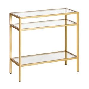 24" Side Table, Nightstand, End Table, Gold | Three-tiered glass shelves with a metal frame, offering modern glam open display in living rooms, offices, or entryways 24" Side Table, Nightstand, End Table, Gold | Three-tiered glass shelves with a metal frame, offering modern glam open display in living rooms, offices, or entryways