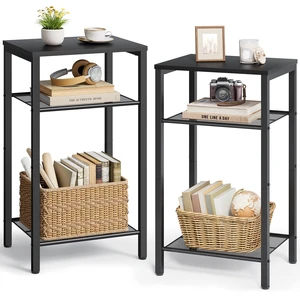 2-Set 3 Tier End Table, Telephone Table Set of 2, Tall Side Table with Storage Set of 2, Small Nightstand for Small Spaces, Metal Frame, for Living Room, Bedroom, Sofa Couch, Black 2-Set 3 Tier End Table, Telephone Table Set of 2, Tall Side Table with Storage Set of 2, Small Nightstand for Small Spaces, Metal Frame, for Living Room, Bedroom, Sofa Couch, Black