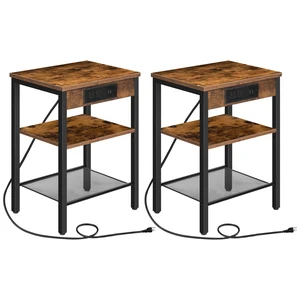 Side Tables with Charging Station, Small End Tables for Small Space | Set of 2, 3-Tier Nightstands with Adjustable Shelf, for Living Room, Bedroom, Home Office, Rustic Brown and Black Side Tables with Charging Station, Small End Tables for Small Space | Set of 2, 3-Tier Nightstands with Adjustable Shelf, for Living Room, Bedroom, Home Office, Rustic Brown and Black