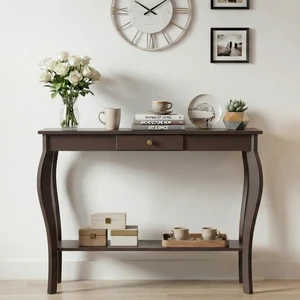 39" Narrow Entryway Table with Drawer, Espresso | Console Table with Curved Legs, Chic Accent Sofa Table with Shelves for Entryway, Living Room, Hallway 39" Narrow Entryway Table with Drawer, Espresso | Console Table with Curved Legs, Chic Accent Sofa Table with Shelves for Entryway, Living Room, Hallway