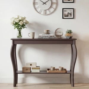 39" Narrow Entryway Table with Storage Shelf, Espresso | Console Table with Curved Legs, Chic Accent Sofa Table with Shelves for Entryway, Living Room, Hallway 39" Narrow Entryway Table with Storage Shelf, Espresso | Console Table with Curved Legs, Chic Accent Sofa Table with Shelves for Entryway, Living Room, Hallway