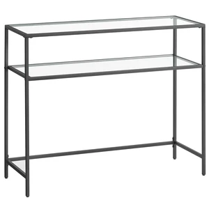 39.4 Inchs Console Sofa Table, Tempered Glass, 2 Shelves | Modern Entryway Table, Metal Frame, Adjustable Feet, for Living Room, Hallway, Black Color, BARIS Collection, ULGT025B01 39.4 Inchs Console Sofa Table, Tempered Glass, 2 Shelves | Modern Entryway Table, Metal Frame, Adjustable Feet, for Living Room, Hallway, Black Color, BARIS Collection, ULGT025B01