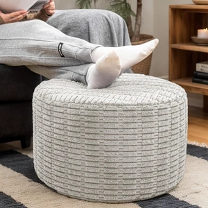 Round Ottoman Pouf Foot Stool, Light Gray, 20x14In,Couch Foot Rest | All-One Foam Pouf, Ottoman Coffee Table,Foot Rest for Chair,Remov.Cover, Perfect for Living Room Bedroom Dorm or Wedding Gift Round Ottoman Pouf Foot Stool, Light Gray, 20x14In,Couch Foot Rest | All-One Foam Pouf, Ottoman Coffee Table,Foot Rest for Chair,Remov.Cover, Perfect for Living Room Bedroom Dorm or Wedding Gift