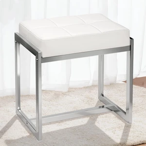 Vanity Stool Chair, Modern PU Leather Ottoman Foot Rest White&Silver | Makeup Stool for Vanity Bench with Silver Metal Legs, Multifunctional Chairs for Bedroom, Living Room, Small Vanity Stools Vanity Stool Chair, Modern PU Leather Ottoman Foot Rest White&Silver | Makeup Stool for Vanity Bench with Silver Metal Legs, Multifunctional Chairs for Bedroom, Living Room, Small Vanity Stools
