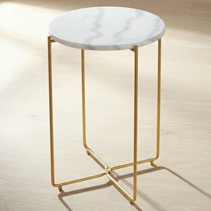 Real Marble Side Table, No Assembly Required Round End Table for Living Room, 15" Modern Small Accent Bedside Table with Gold Metal Legs, Waterproof Nightstand for Sofa, Bedroom, White Real Marble Side Table, No Assembly Required Round End Table for Living Room, 15" Modern Small Accent Bedside Table with Gold Metal Legs, Waterproof Nightstand for Sofa, Bedroom, White