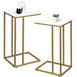 C Shaped End Table Set of 2, Small Side Table for Sofa and Bed, Couch Tables That Slide Under, Snack Side Table for Living Room, Bedroom, White Faux Marble and Gold C Shaped End Table Set of 2, Small Side Table for Sofa and Bed, Couch Tables That Slide Under, Snack Side Table for Living Room, Bedroom, White Faux Marble and Gold