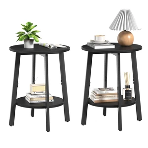 Side Table Set of 2, Small Round End Table with Storage Shelf for Small Space, 2-Tier Black Bedside Table Sofa Couch Table, Nighstands Set of 2 Accent Table for Living Room, Bedroom, Black Side Table Set of 2, Small Round End Table with Storage Shelf for Small Space, 2-Tier Black Bedside Table Sofa Couch Table, Nighstands Set of 2 Accent Table for Living Room, Bedroom, Black