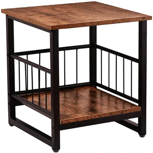 End Table, Industrial Side Table with 2-Tire Storage Shelf, 180LBS Mini Fridge Stand with Adjustable Feet, 18"x18" Wood Night Stand Small Bedside Table with Sturdy Metal Frame for Living Room Bedroom End Table, Industrial Side Table with 2-Tire Storage Shelf, 180LBS Mini Fridge Stand with Adjustable Feet, 18"x18" Wood Night Stand Small Bedside Table with Sturdy Metal Frame for Living Room Bedroom