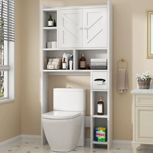 Over the Toilet Storage Cabinet, Bathroom Shelf Organizer | 64.6" Barn Doors Bathroom Cabinet with Toilet Paper Holder, Adjustable Shelf and Anti-Tip Device White Over the Toilet Storage Cabinet, Bathroom Shelf Organizer | 64.6" Barn Doors Bathroom Cabinet with Toilet Paper Holder, Adjustable Shelf and Anti-Tip Device White