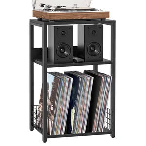 Large Black Record Player Stand, 3 Tier 18" Wide Big End Table with Vinyl Storage Up to 130 Albums, Industrial Turntable Printer Tables, Modern Side Tables for Living Room, Bedroom, Office Large Black Record Player Stand, 3 Tier 18" Wide Big End Table with Vinyl Storage Up to 130 Albums, Industrial Turntable Printer Tables, Modern Side Tables for Living Room, Bedroom, Office