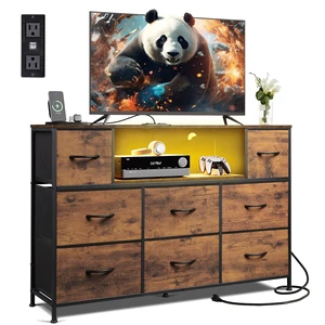 LED Dresser TV Stand for 55 Inch TV, 8 Fabric Drawers, Brown Dresser | Fits TVs up to 55 inch, LED Chest of Drawers, Built-in AC Power Outlet and USB-A, Dresser for Bedroom Living Room Gaming Room LED Dresser TV Stand for 55 Inch TV, 8 Fabric Drawers, Brown Dresser | Fits TVs up to 55 inch, LED Chest of Drawers, Built-in AC Power Outlet and USB-A, Dresser for Bedroom Living Room Gaming Room