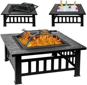 32 Inch Fire Pit Table with Fire Poker & Spark Screen, Outdoor Burning Fire Pits, 3 in 1 Metal Square Firepit Stove for Outside Heating, Bonfire Party, Camping, Patio, Garden 32 Inch Fire Pit Table with Fire Poker & Spark Screen, Outdoor Burning Fire Pits, 3 in 1 Metal Square Firepit Stove for Outside Heating, Bonfire Party, Camping, Patio, Garden