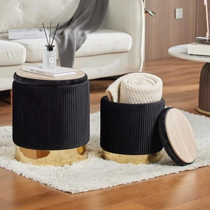 Round Ottoman with Storage Set of 2 Black Vanity Stool Foot Rest | Removable Lid, Gold and Black Ottoman,Hidden Storage Stool, Small Coffee Table for Living Room,Nest Packing, Assembly Free Round Ottoman with Storage Set of 2 Black Vanity Stool Foot Rest | Removable Lid, Gold and Black Ottoman,Hidden Storage Stool, Small Coffee Table for Living Room,Nest Packing, Assembly Free