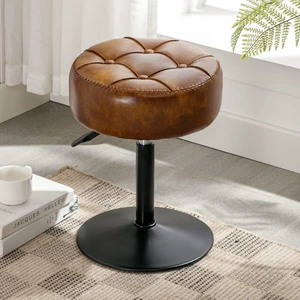 Adjustable Vanity Stool, 360°Swivel Vanity Chair for Makeup Room, Brown Stool Chair for Vanity, Small Faux Leather Vanity Stools for Bathroom, Living Room Adjustable Vanity Stool, 360°Swivel Vanity Chair for Makeup Room, Brown Stool Chair for Vanity, Small Faux Leather Vanity Stools for Bathroom, Living Room