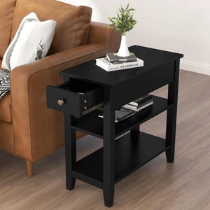 Side Table Living Room with Drawer and Shelf | Narrow End Table, 3-Tier Sofa End Table, Small Space, Black Side Table Living Room with Drawer and Shelf | Narrow End Table, 3-Tier Sofa End Table, Small Space, Black