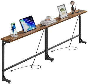78.75 Console Table, Narrow Behind Couch Table, Adjustable Sofa Tables with Outlet, for Living Room, Rustic Brown 78.75 Console Table, Narrow Behind Couch Table, Adjustable Sofa Tables with Outlet, for Living Room, Rustic Brown