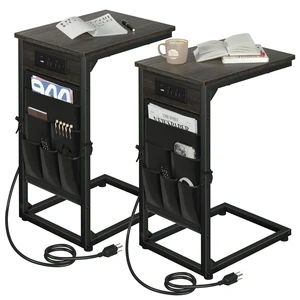 C Shaped End Table with Charging Station, TV Trays, Set of 2 | Couch Side Tables That Slide Under Sofa for Eating, with Storage Bag, USB Ports, for Living Room, Bedroom, Dark Grey C Shaped End Table with Charging Station, TV Trays, Set of 2 | Couch Side Tables That Slide Under Sofa for Eating, with Storage Bag, USB Ports, for Living Room, Bedroom, Dark Grey