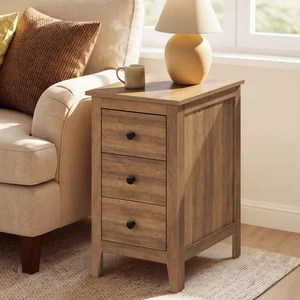 Side End Table with 3 Storage Drawers, Nightstand Farmhouse | Narrow Bedside Table for Living Room, Bedroom, Home Office, Honey Brown, LIRY Collection ULET132K101S Side End Table with 3 Storage Drawers, Nightstand Farmhouse | Narrow Bedside Table for Living Room, Bedroom, Home Office, Honey Brown, LIRY Collection ULET132K101S