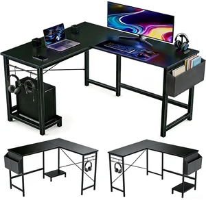 L Shaped Desk, 50 Inch Reversible Computer Desk with CPU Stand | Storage Bag, Side Hook, Black Corner Gaming Table, Sturdy Metal Frame, PC Workstation for Home Office L Shaped Desk, 50 Inch Reversible Computer Desk with CPU Stand | Storage Bag, Side Hook, Black Corner Gaming Table, Sturdy Metal Frame, PC Workstation for Home Office