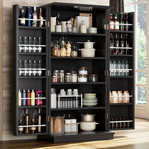 47'' Kitchen Pantry Cabinet, 5-Layer Storage Cupboard, Black | Adjustable Shelves, for Organizing and Storing Food Items, Versatile Buffet Sideboard, for Kitchen, Bathroom and Laundry 47'' Kitchen Pantry Cabinet, 5-Layer Storage Cupboard, Black | Adjustable Shelves, for Organizing and Storing Food Items, Versatile Buffet Sideboard, for Kitchen, Bathroom and Laundry