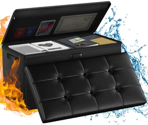 Storage Ottoman Bench,Fireproof Folding Bench with Lock,30 Inches FireWater Resistant Storage Chest Foot Rest Stool Leather Bedroom Bench with Storage Safe for Document,Valuables,Black Storage Ottoman Bench,Fireproof Folding Bench with Lock,30 Inches FireWater Resistant Storage Chest Foot Rest Stool Leather Bedroom Bench with Storage Safe for Document,Valuables,Black