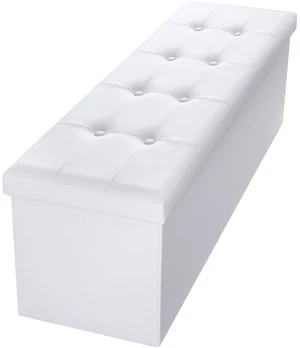 43 Inch Folding Storage Ottoman Bench 120L Hold up 700lbs Ottoman with Storage Chest Foam Seat Padded Foot Rest Stool Faux Leather Bedroom Bench Coffee Table White 43 Inch Folding Storage Ottoman Bench 120L Hold up 700lbs Ottoman with Storage Chest Foam Seat Padded Foot Rest Stool Faux Leather Bedroom Bench Coffee Table White