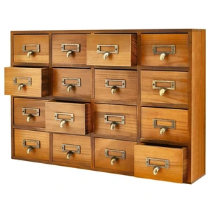 Apothecary Cabinet with 16 Drawers, Brown Card Catalog Cabinet | Wooden Desktop Organizer with Vintage Tabletop Storage for Office Supplies, Makeup, Craft Items and Stationery Apothecary Cabinet with 16 Drawers, Brown Card Catalog Cabinet | Wooden Desktop Organizer with Vintage Tabletop Storage for Office Supplies, Makeup, Craft Items and Stationery