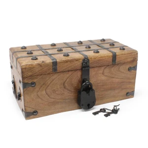Treasure Chest Wooden Box with Antique Iron Lock and Skeleton Key (Medium 12.5x6x5.5) - Storage and Decor Pirate Chest, Decorative Storage Chest with Hinged Lid, Wood Treasure Box Treasure Chest Wooden Box with Antique Iron Lock and Skeleton Key (Medium 12.5x6x5.5) - Storage and Decor Pirate Chest, Decorative Storage Chest with Hinged Lid, Wood Treasure Box