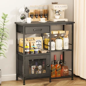 Coffee Bar Cabinet for Home - Farmhouse Coffee Stand Station Multi-Purpose Storage Cabinet with Adjustable Feet, Drawers - Kitchen Bar Table for Living Room, Corner, Small Space, Black Coffee Bar Cabinet for Home - Farmhouse Coffee Stand Station Multi-Purpose Storage Cabinet with Adjustable Feet, Drawers - Kitchen Bar Table for Living Room, Corner, Small Space, Black