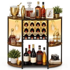Wine Bar Cart with LED Lights, Mini Wine Rack with Storage and Glass Holder, Small Home Bar Cart for Liquor, 3-Tier Bar Table for Kitchen, Dining Room, Living Room, Rustic Brown Wine Bar Cart with LED Lights, Mini Wine Rack with Storage and Glass Holder, Small Home Bar Cart for Liquor, 3-Tier Bar Table for Kitchen, Dining Room, Living Room, Rustic Brown