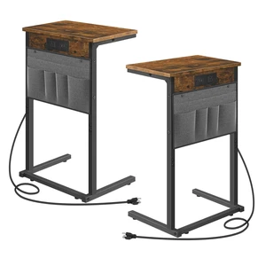 C Shaped End Tables with Charging Station, Slide Under Couch Tables | 28"H Small Side Tables for Couch with Storage Bags, TV Tray Tables for Sofa Arm, Recliner, Living Room, Bedroom, Rustic Brown C Shaped End Tables with Charging Station, Slide Under Couch Tables | 28"H Small Side Tables for Couch with Storage Bags, TV Tray Tables for Sofa Arm, Recliner, Living Room, Bedroom, Rustic Brown