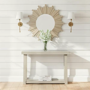 Classic Console Table, with Shelf, 46 Inch, Seashell | Non-Toxic Finishes, Versatile Design, Built-In Storage, Elegant Details, Easy Assembly, Quick Setup, Solid Wood Classic Console Table, with Shelf, 46 Inch, Seashell | Non-Toxic Finishes, Versatile Design, Built-In Storage, Elegant Details, Easy Assembly, Quick Setup, Solid Wood