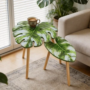 Monstera Leaf Nesting Tables Set of 2, Small Side Tables f Set with Leaf Vein Pattern, Modern Wooden CoffeeTables for Living Room Bedroom Apartment Balcony Yard Monstera Leaf Nesting Tables Set of 2, Small Side Tables f Set with Leaf Vein Pattern, Modern Wooden CoffeeTables for Living Room Bedroom Apartment Balcony Yard