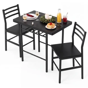 3-Piece Dining Table Set for 2, Kitchen Breakfast Nook Set, Black | 2 Chairs & Rectangular Tabletop, Space Saving Wooden Furniture Metal Frame and Built-in Wine Rack 3-Piece Dining Table Set for 2, Kitchen Breakfast Nook Set, Black | 2 Chairs & Rectangular Tabletop, Space Saving Wooden Furniture Metal Frame and Built-in Wine Rack