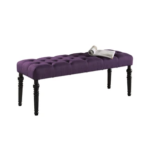 Leviton Fabric Tufted Turned Leg Dining Bench, Purple Leviton Fabric Tufted Turned Leg Dining Bench, Purple